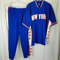 New York Knicks Warm Up Suit Track Jacket Pants Vintage 90s Mens L Blue Stars