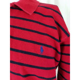 Polo Ralph Lauren Striped Knit Collared Henley Polo Pullover SWEATER Red Mens L