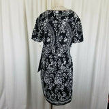 Vintage Talbots Black & White Floral Circle Vines Faux Wrap Dress Womens 14 New