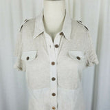 Boston Proper Linen Military Safari Knit Maxi Shirt Dress Womens M Vintage Tan