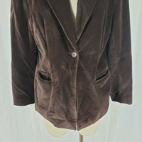 Vintage INC Petite Chocolate Brown Velvet Jacket Blazer Womens 12P Button Up USA