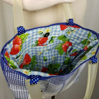 Canvas Blue Plaid Strawberry Mini Tote Bag Purse Handbag Small Celluloid Handle