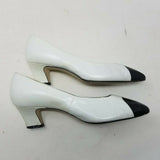 Etienne Aigner Cheri Leather Pumps Shoes Kitten Heels Low Womens 7.5W Black Toe