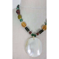 Zad Iridescent Mother of Pearl Shell Pendant Beads BEADED NECKLACE Jewelry