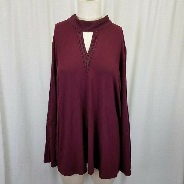 Lysse Plus Ainsley Crochet Trim Choker Top Shirt Tunic Blouse Womens 3X Currant