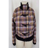 Golf Punk Tartan Scotch Plaid Wool Toggle Closure Fleece Bomber Jacket Womens 12