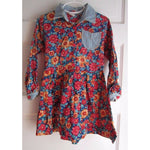 Vintage 70s Popsicle Brand 100% Cotton Long Sleeve Floral Denim Dress Girls 5