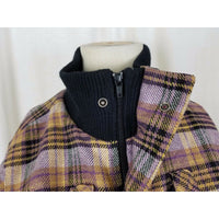 Golf Punk Tartan Scotch Plaid Wool Toggle Closure Fleece Bomber Jacket Womens 12