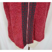 Coldwater Creek Red Berber Popcorn Fleece Ribbon Trim Zip Up Vest Red Womens L