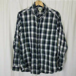 LL Bean Tartan Plaid Flannel Button Up Long Sleeve Camp Shirt Mens M Blue Yellow