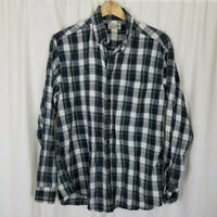 LL Bean Tartan Plaid Flannel Button Up Long Sleeve Camp Shirt Mens M Blue Yellow