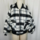 Forever 21 Contemporary Buffalo Plaid Mohair Wool Bomber Jacket Womens M Black