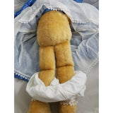 Vintage 1970s Plush Stuffed Blonde Teddy Bear in Blue Calico Dress Petticoat 26"