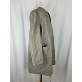 Vintage Handmade Open Front Wrap Collarless Pinstriped Long Coat Jacket Womens L