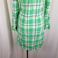 LL Bean Signature Plaid Button Up Shirt Dress Conversion Sleeve Summer Womens 2