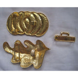 VINTAGE Douglas Paquette Gold Metal Leaf Abstract Belt Buckles 4" Long Lot 2