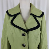 Moshita Couture Green Checked Black Piping Wide Lapel Blazer Jacket Womens 12