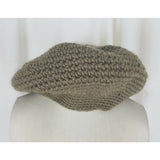 Vintage Knit Crochet Beret Flat Flexible Stretch Circle Rope Look Hat Tan Olive