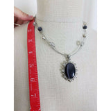 Faux Black Onyx Crystal Pendant Choker Necklace Silver Chain Charm Resin Beaded