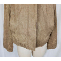 Chicos Embossed Gold Metallic Tapestry Moto Mandarin Bomber Jacket Womens 2 L