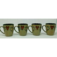 SANGO JUBILEE BLACK 4753 Red Berry SET OF 4 Coffee Hot Tea Handled Ceramic MUGS