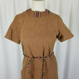 Margaret Smith Vintage Woven Plaid Wool Tweed Mod Dress Womens 12 Brown 1950s