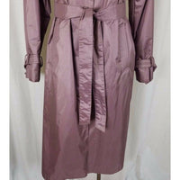 Jennifer Hill Shiny Wet Look Belted Tie Sash Long Trench Coat Womens 6 Rose Pink