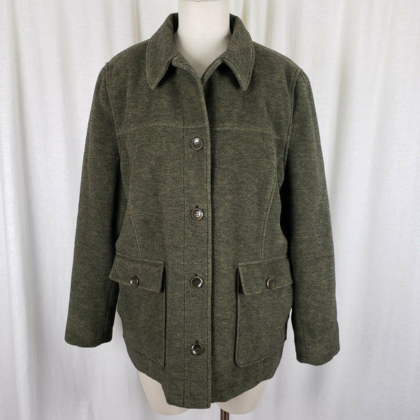 LL Bean Wool Full Button Up Shirt Jacket Lightweight Baird Barn Coat Womens L
