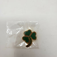 3 Leaf Clover Metal Hat Pin Lapel Travel Vintage Gold Green Enamel Jewelry Three