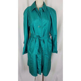 London Fog Towne Shiny Shimmer Belted Sash Long Trench Coat Womens 6P Cape Top