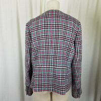 Talbots Houndstooth Plaid Wool Collarless Blazer Jacket Womens 16 Flap Pockets