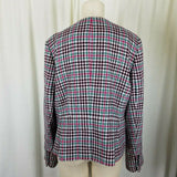 Talbots Houndstooth Plaid Wool Collarless Blazer Jacket Womens 16 Flap Pockets