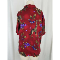 Tapestry Animals Elephants Giraffe Safari Zoo Print Tunic Blouse Top Womens M