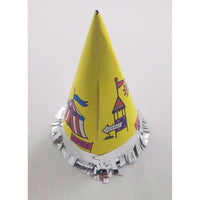 Vintage Circus Clown Happy Birthday Party Paper Cone Hat Yellow Bozo Fringe