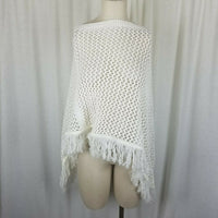 Cotton Emporium Knit Crochet Fringe Sweater Cape Poncho Womens OS Asymmetrical