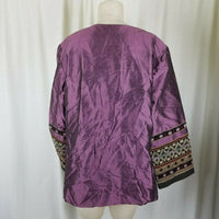 Handmade Open Front Swing Embellished Metallic Sheen Jacket Blazer Womens L XL