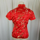 Traditional Asian Chinese Changshan Silk Top Shirt Blouse Womens L Red Floral