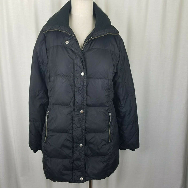 Michael Kors Black Goose Down Jacket Parka Coat Womens L Puffer Knit Collar