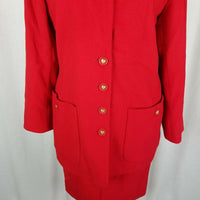 Bogner Red Wool Skirt Suit 2 Piece Outfit Set Long Blazer Jacket Womens 38 8