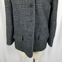 Perry Ellis Wool Windowpane Plaid Woven Peacoat Coat Jacket Womens size 8 Black