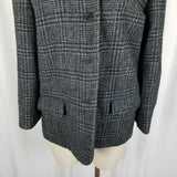 Perry Ellis Wool Windowpane Plaid Woven Peacoat Coat Jacket Womens size 8 Black