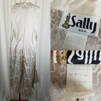 Vintage Sally USA Floral Jacquard Maxi Duster Vest Womens XL Dress Frog Closure