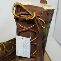 LL Bean Wicked Good Lodge Boots Shearling Wool Plaid Leather Snow Tall Womens 8