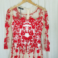 Stylewe Ou Shi Ying Long Maxi Embroidered Patch Applique Mesh Dress Womens M