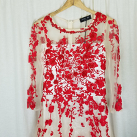 Stylewe Ou Shi Ying Long Maxi Embroidered Patch Applique Mesh Dress Womens M