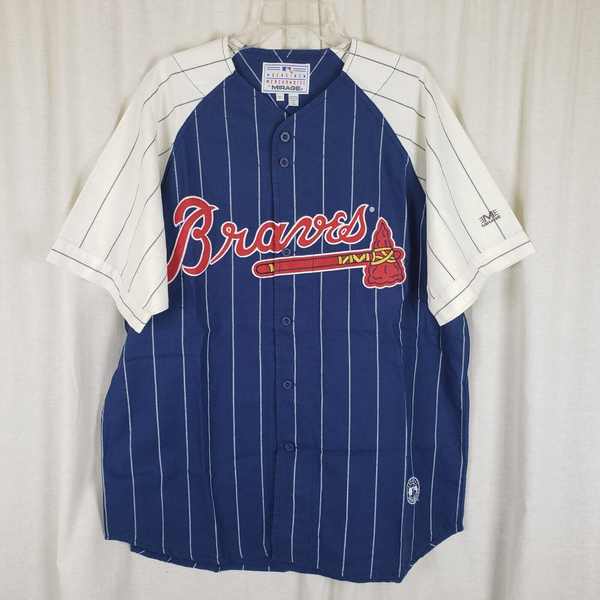 Vintage Atlanta Braves Chipper Jones #10 Blue Pinstripe Mirage Jersey XL Red