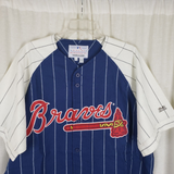 Vintage Atlanta Braves Chipper Jones #10 Blue Pinstripe Mirage Jersey XL Red