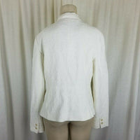 Ann Taylor Loft Open Front Woven Crosshatch White Cotton Jacket Womens 12
