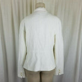 Ann Taylor Loft Open Front Woven Crosshatch White Cotton Jacket Womens 12