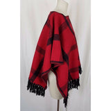 LRL Ralph Lauren Red Buffalo Plaid Wool Woven Cape Stadium Blanket Womens S M